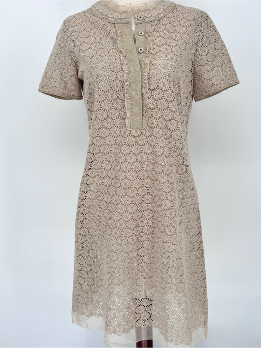 Elie Tahari Silk Lace Dress Cream Romantic Vintage Style Midi Dress